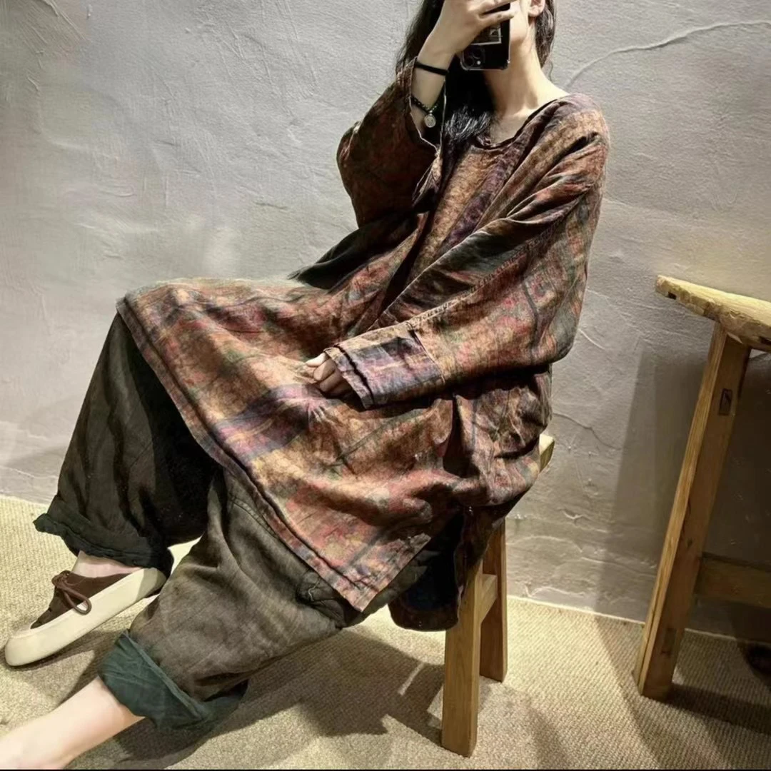 甄选棉麻原创亚麻宽松套头棉服