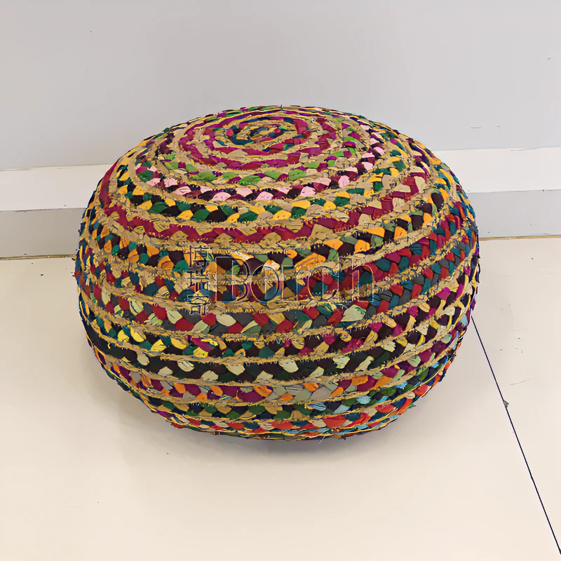 BORCH/博瑞奇印度进口棉麻彩色圆墩坐垫手工矮凳（07305）
