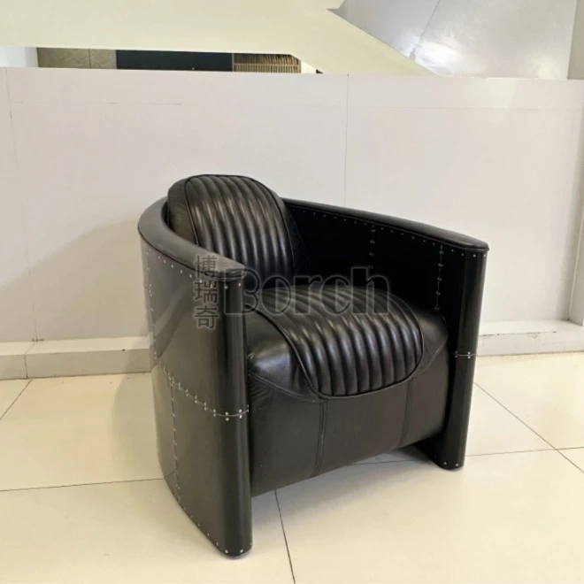 BORCH/博瑞奇北欧复古轻奢黑色皮艺客厅黑铝一人位沙发  （07219）