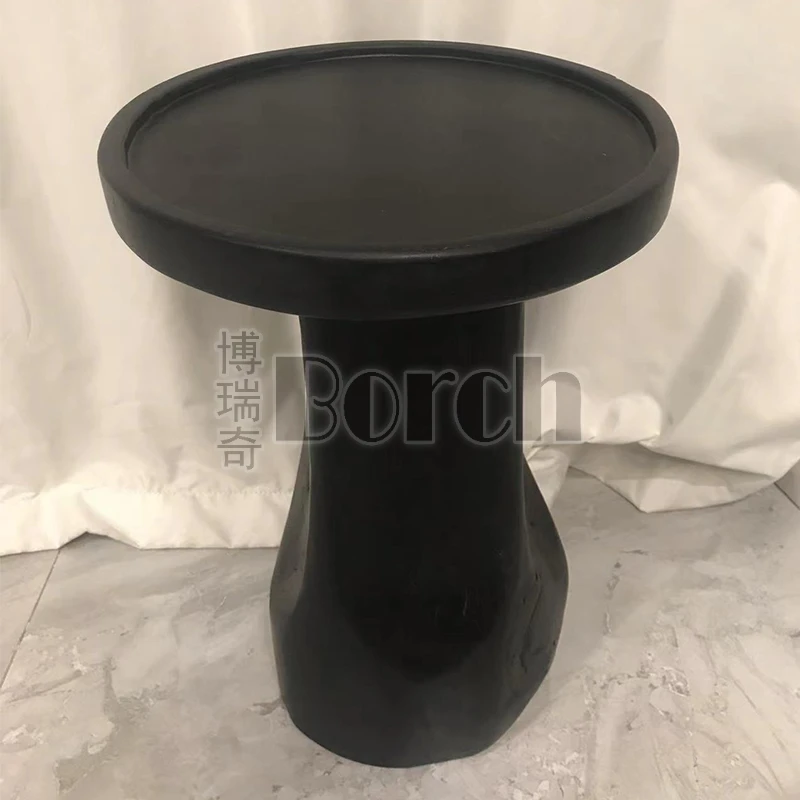 BORCH/博瑞奇黑色小圆几老木实木茶几家圆形边几（08491）