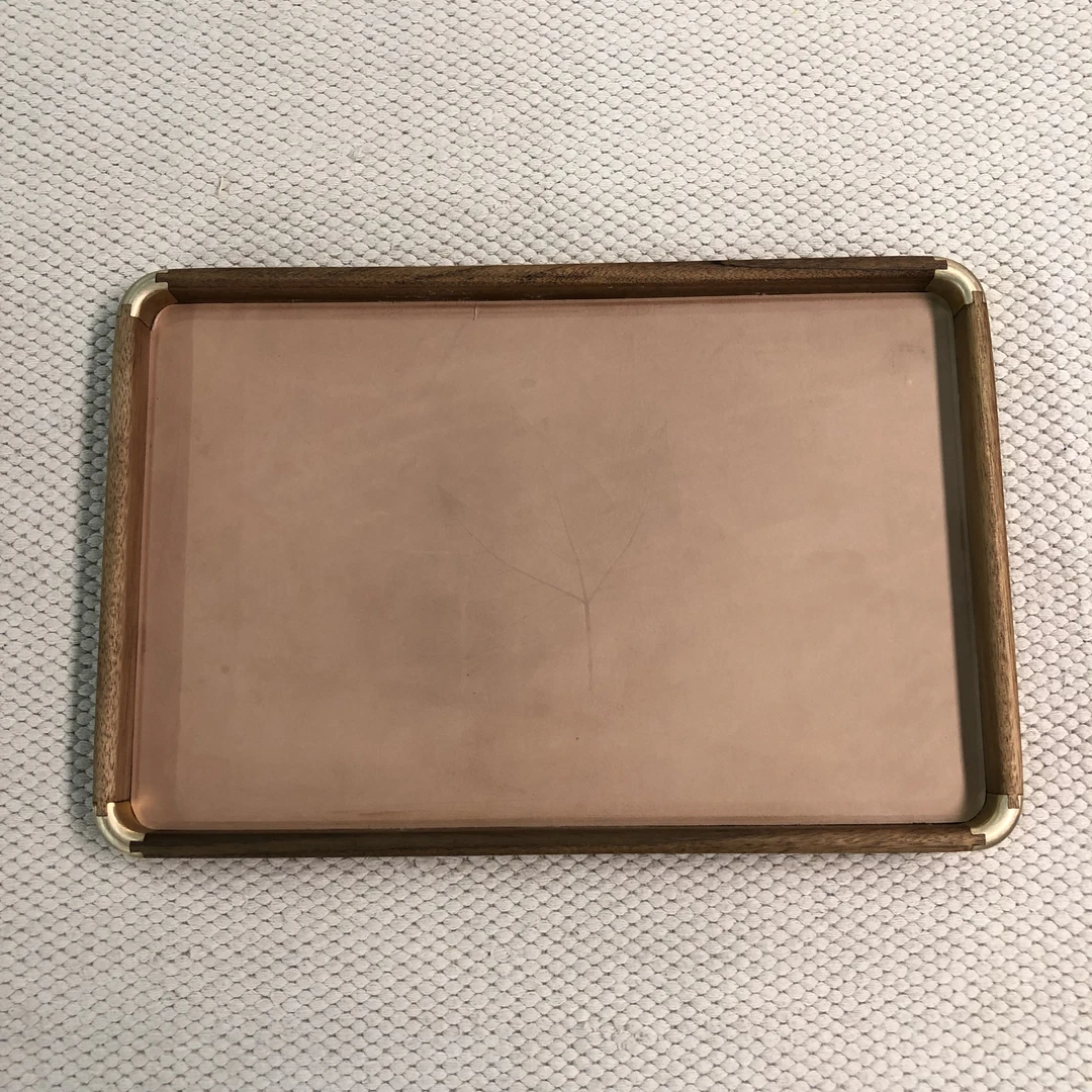 BORCH/博瑞奇头层牛皮实木皮盘桌面装饰摆件（08844）