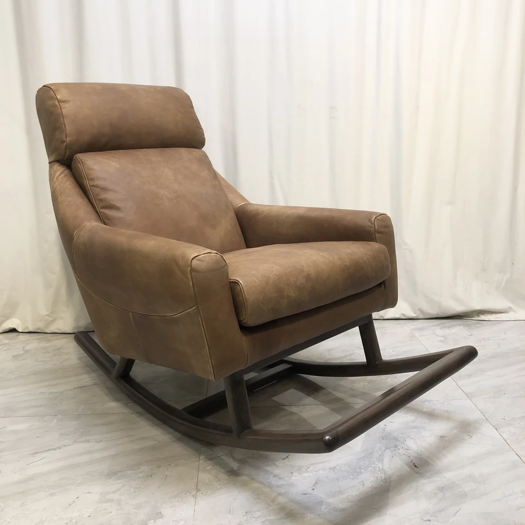 BORCH/博瑞奇头层牛皮土棕褐摇椅躺椅（08797）