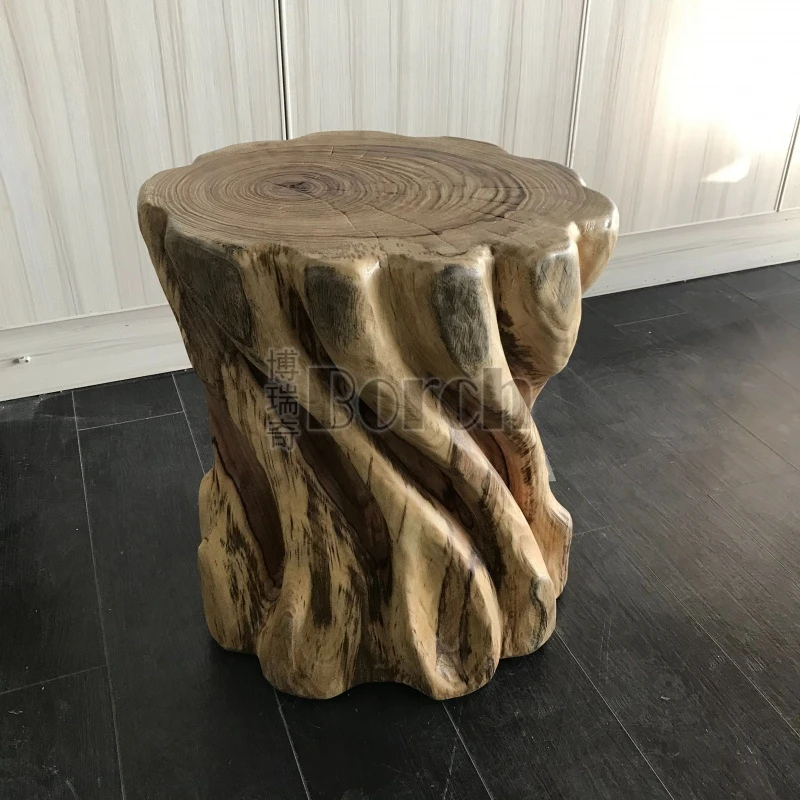 BORCH/博瑞奇复古创意香樟木异形坐凳圆墩圆形凳子（07500）