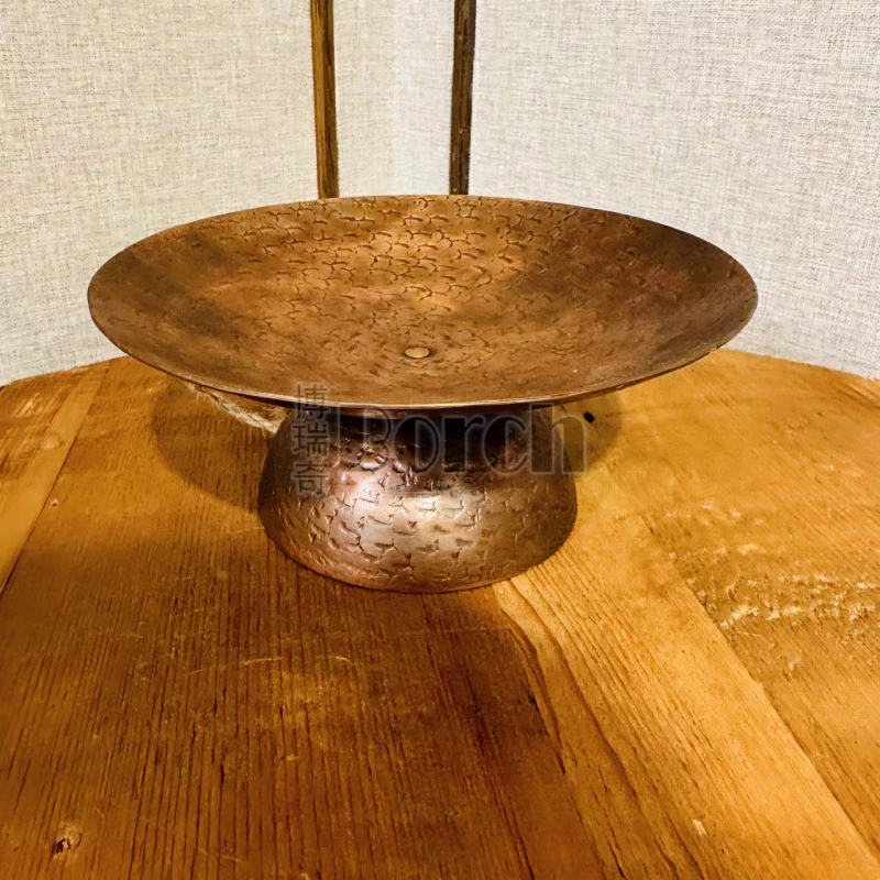 BORCH/博瑞奇复古轻奢鼎纹紫铜盘全铜手工锤纹摆件（06346）