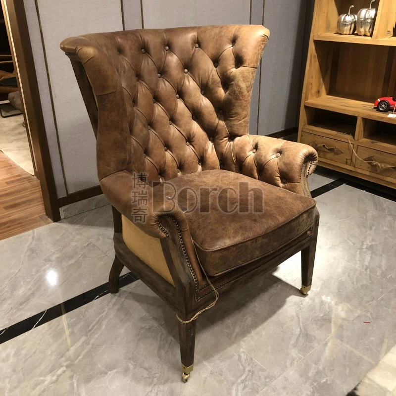 BORCH/博瑞奇头层牛皮真皮土豪棕拉扣休闲椅（07548）