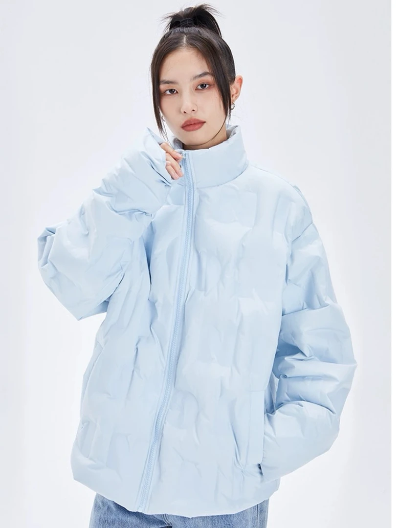 8002  【淡蓝色】潮牌立领休闲时尚宽松保暖棉服外套（A30）