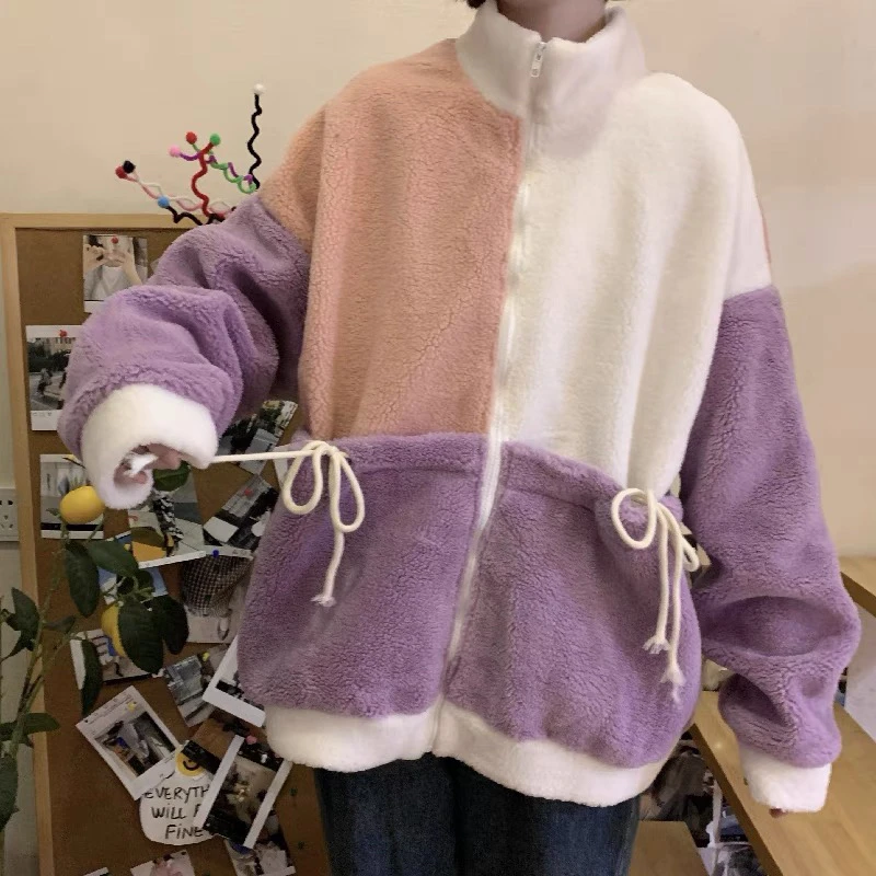 1544 拼接糕毛外套冬季加绒加厚棉服外套（AS17）