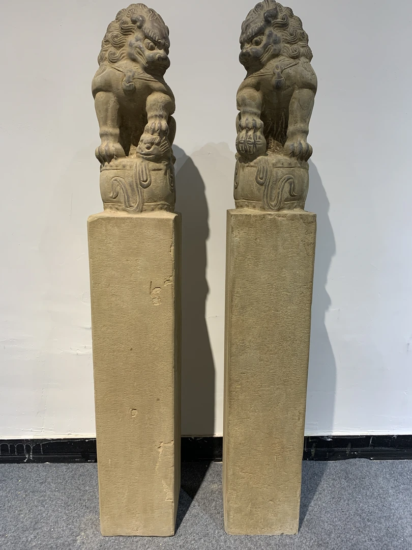 青石庭院摆件，拴马桩一对