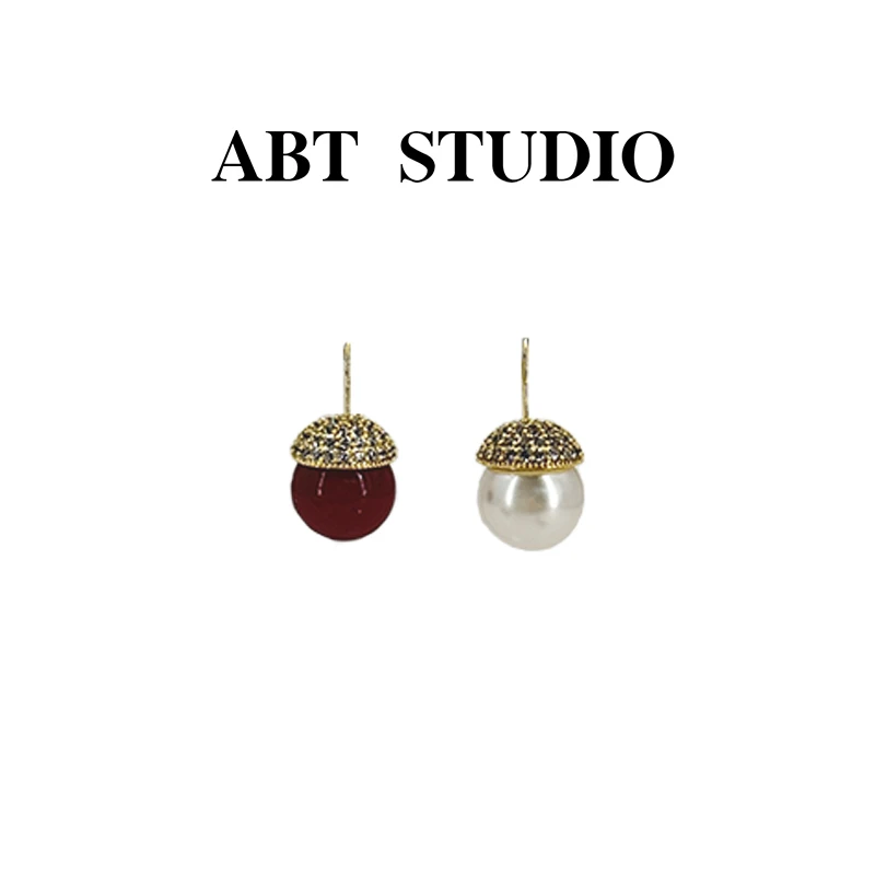 铜合金耳饰 ABT STUDIO法式微镶锆石通勤气质贝珠贵气精致耳钩