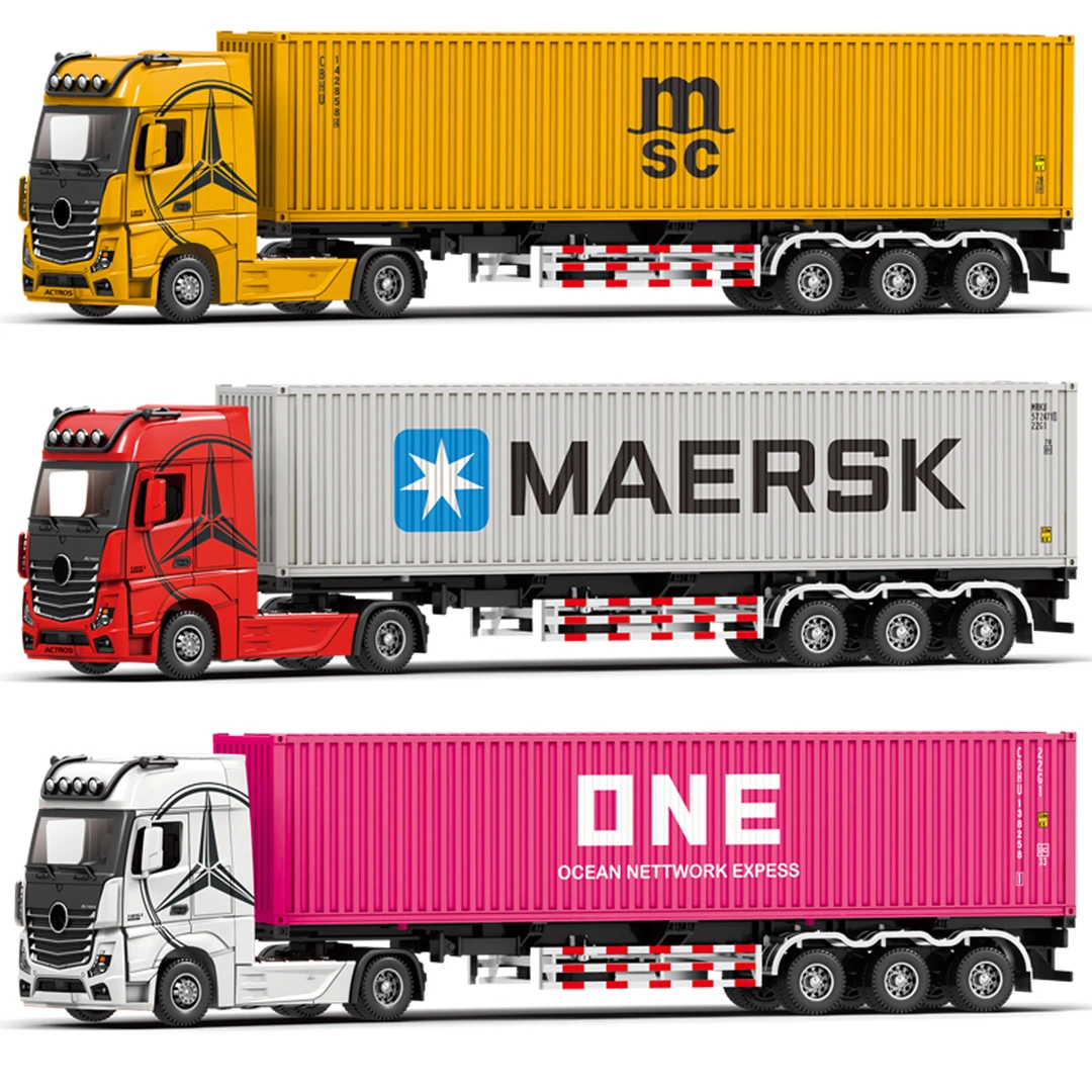 1：24奔驰阿克托斯重型集装箱货柜车模型仿真合金运输大货车玩具车