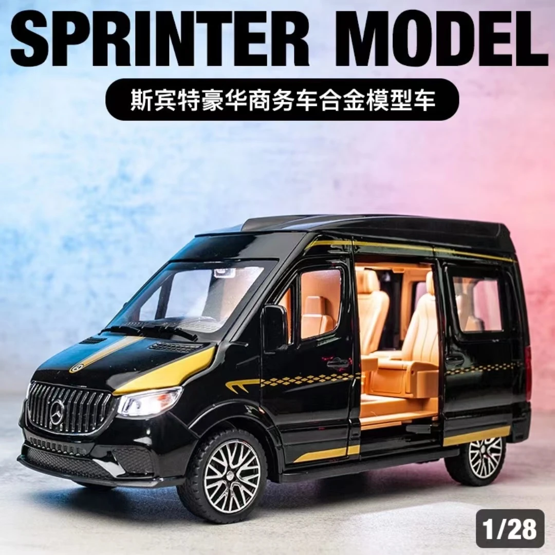 1/24奔驰MPV商务车仿真合金车模型声光回力双滑门儿童玩具车摆件
