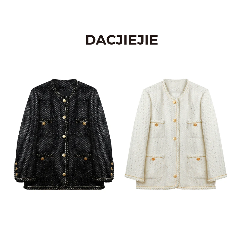 DACJIEJIE【小香风羽绒服】秋冬气质短款时尚百搭粗花呢轻奢外套女