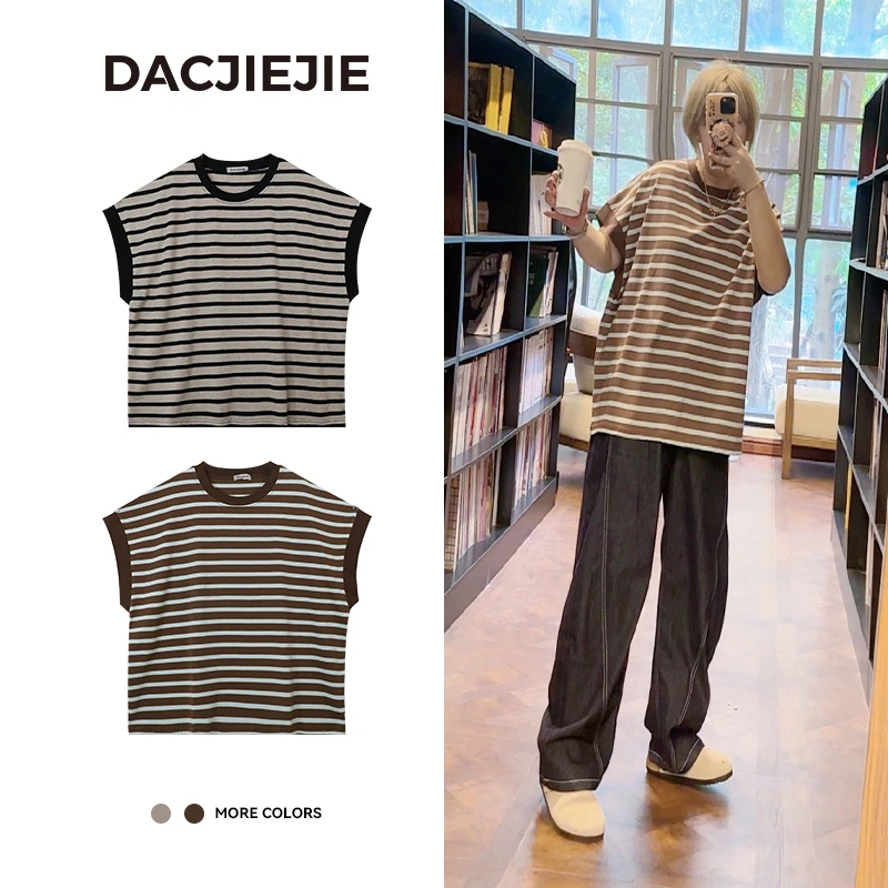 DACJIEJIE【撞色条纹T】夏季新款复古撞色条纹休闲百搭圆领短袖T恤