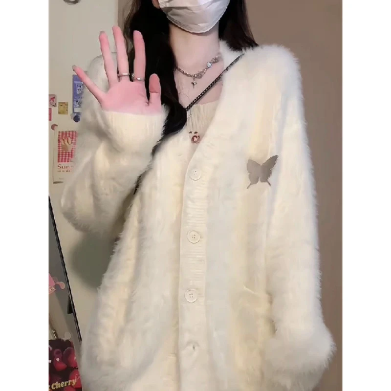 2024新款秋冬季开衫软糯系外穿毛衣韩版宽松外套女慵懒风厚