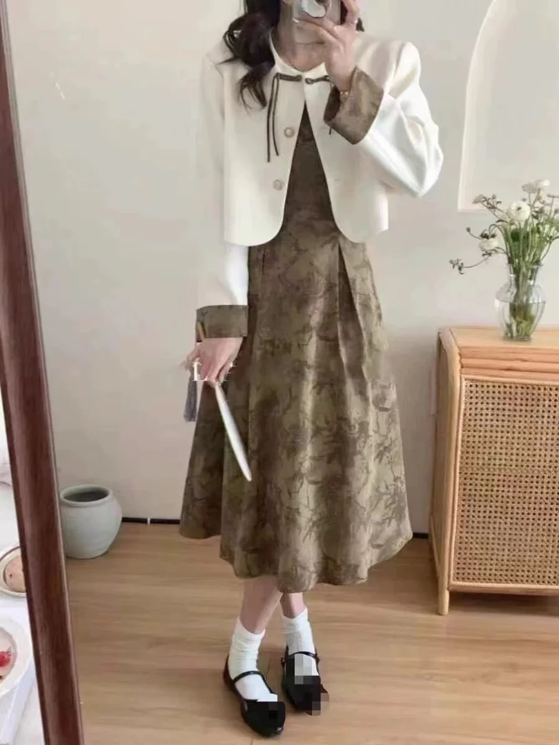 早春穿搭新款大码68906西装碎花气质吊带时尚百搭休闲套装