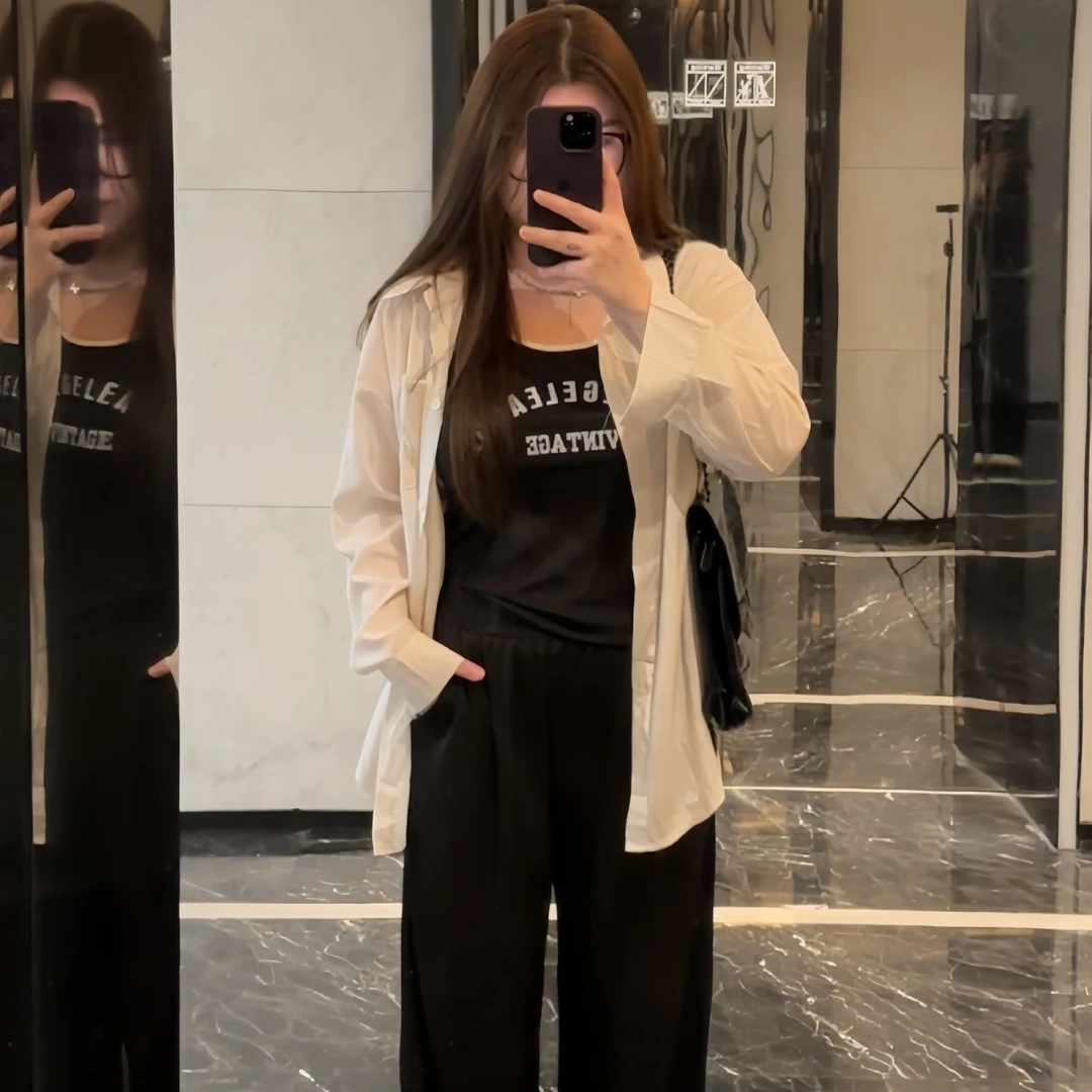 早春新款7003设计感防晒服衬衫上衣阔腿裤子三件套女轻薄透气外套