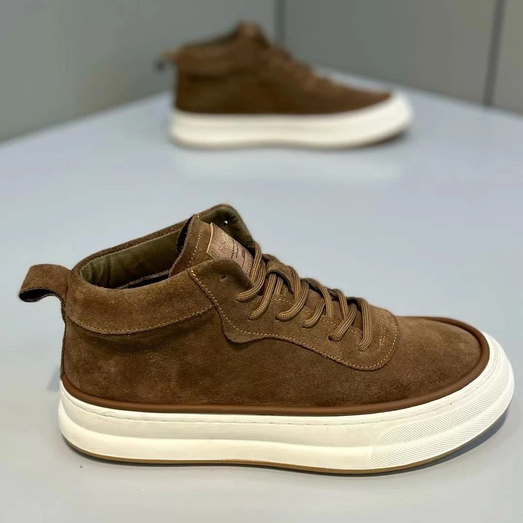 男鞋2024冬季新款高帮加绒休闲鞋男士百搭运动板鞋男加棉潮鞋系带