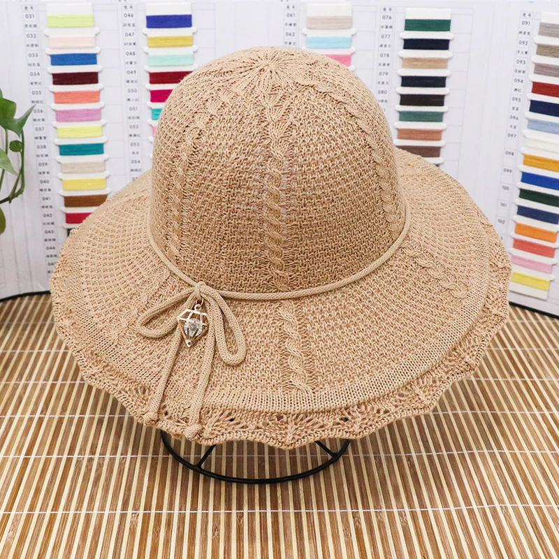 大帽檐针织遮阳帽可折叠女韩版冰凉透气百搭防晒帽