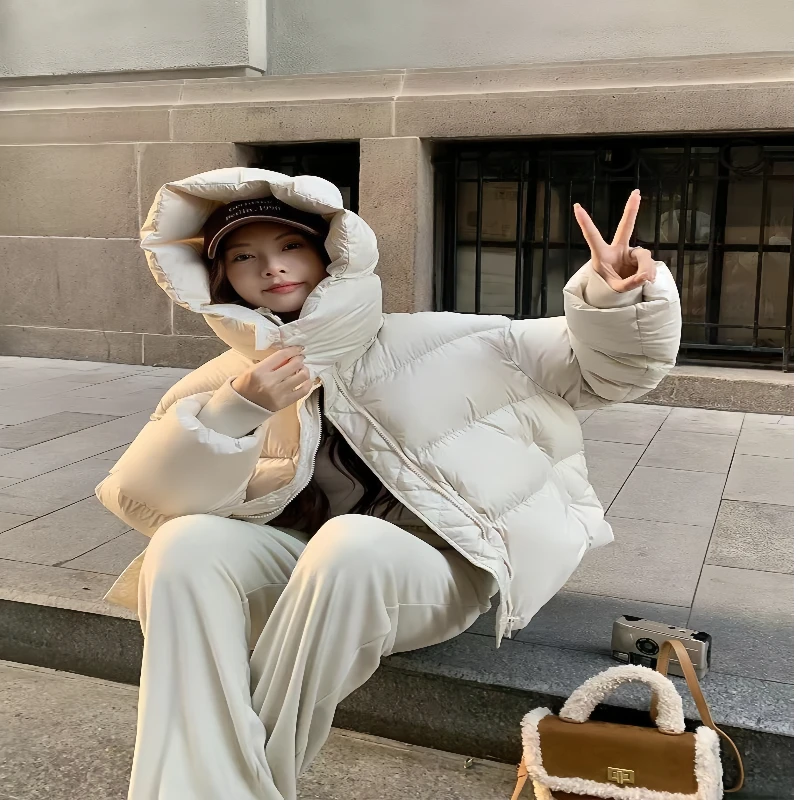 白色短款棉服女2024冬季学生宽松小个子加厚保暖高质量棉服外套潮