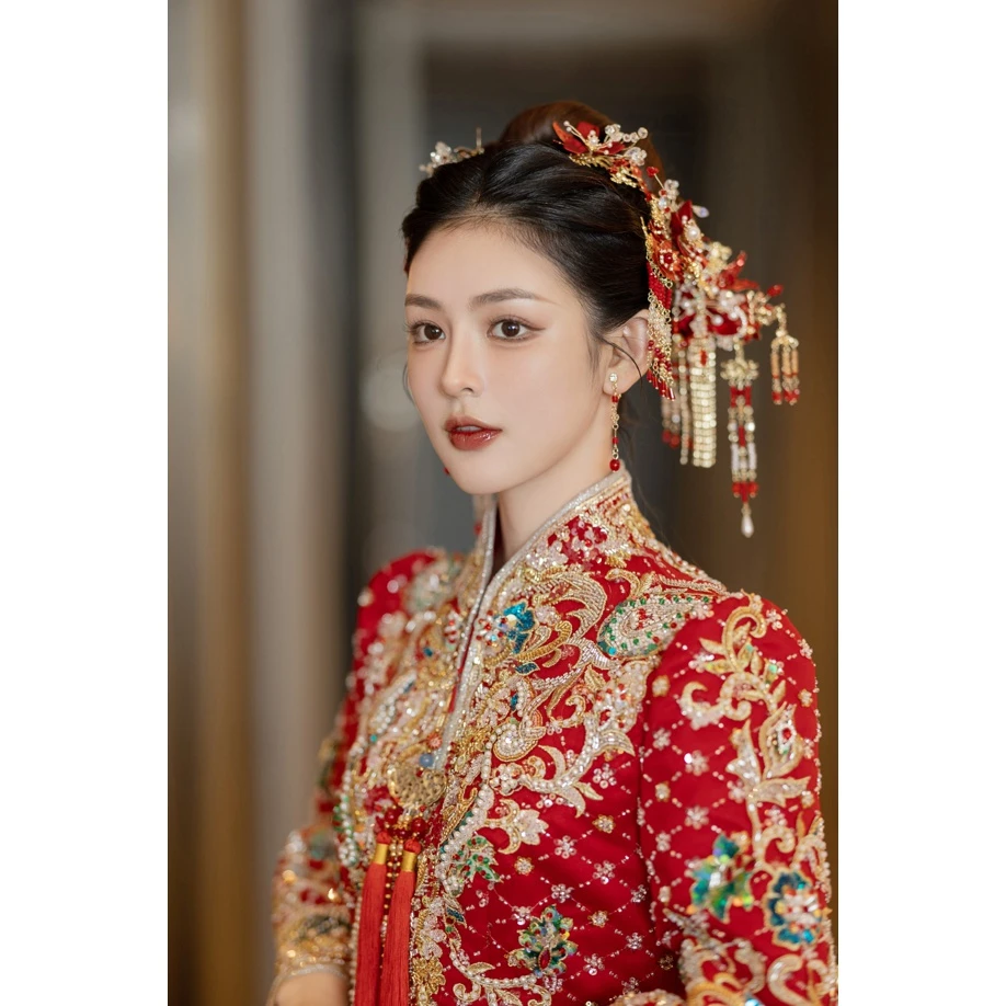 合金婚庆饰品 红色古风哑光高级感新娘头饰X980