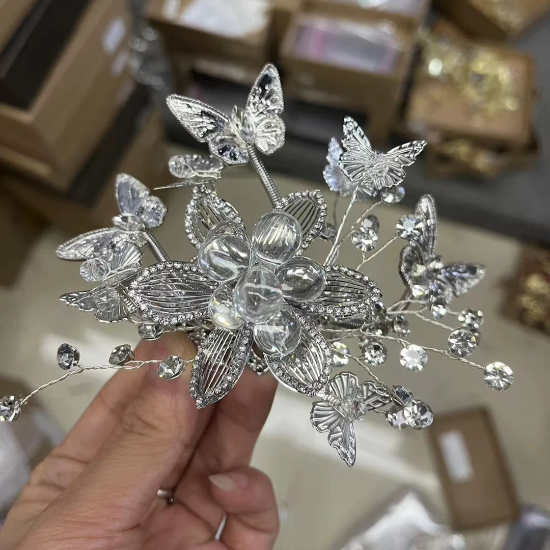 非金属仿水晶婚庆饰品 精美新娘小众结婚饰品银色790