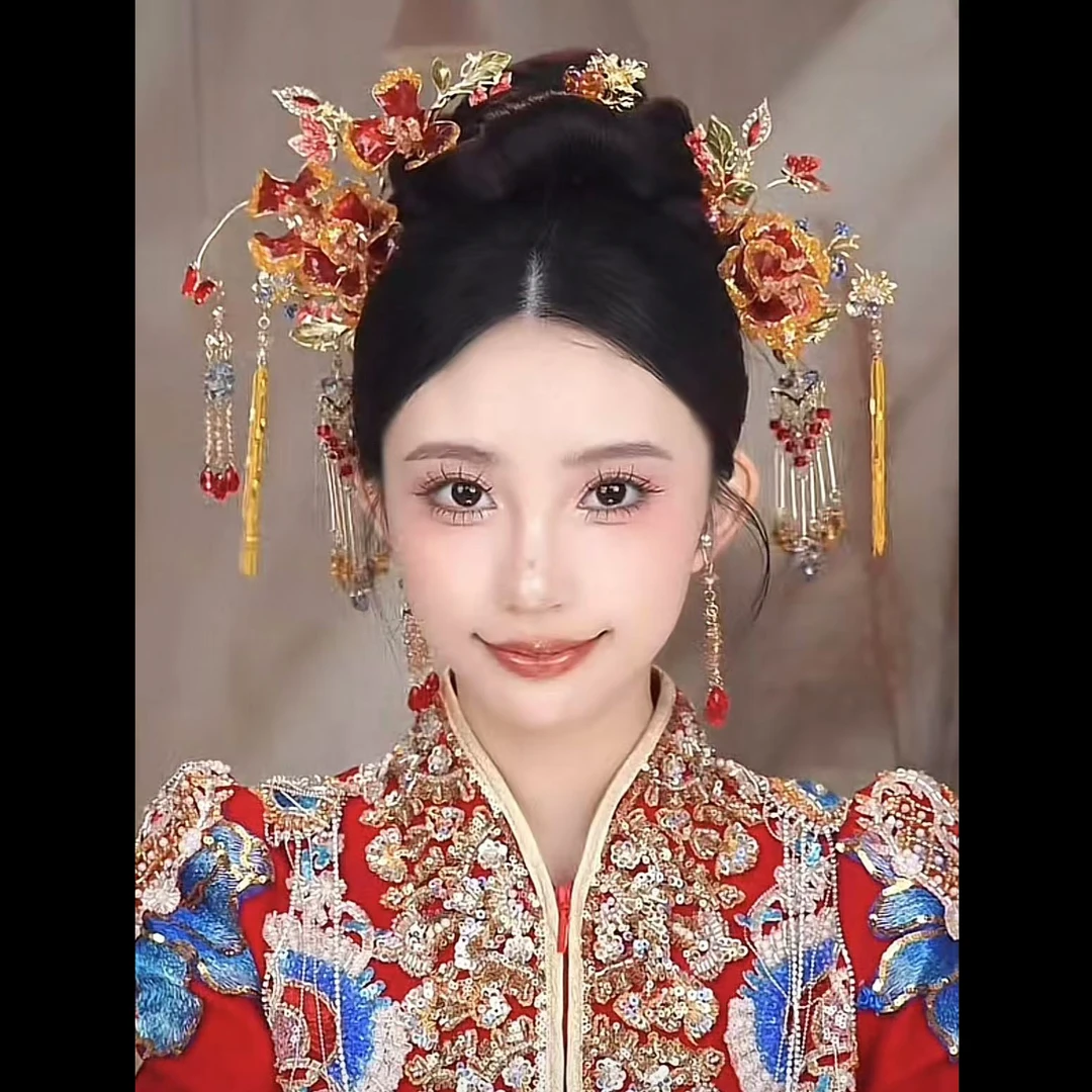 合金婚庆饰品 新款重工红色秀禾新中式新娘百搭结婚饰品174