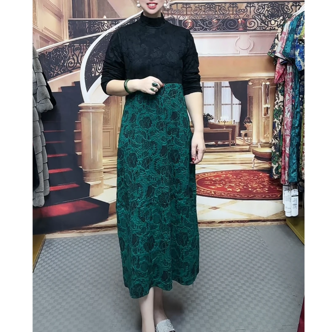 7139 秋季新款休闲百搭拼色中长款宽松时尚重工连衣裙ins显瘦气质