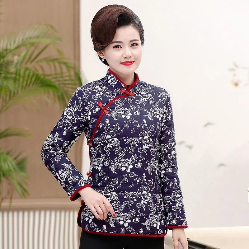 中国风唐装棉袄妈妈洋气妈妈装秋冬款复古民族风旗袍棉衣中老年女