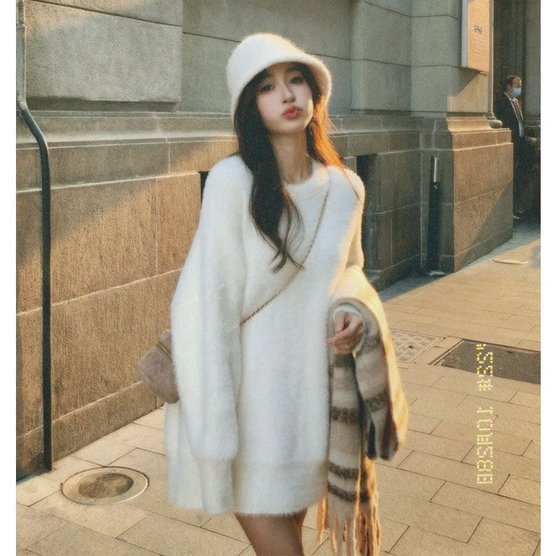 下衣消失慵懒毛衣高个子女水绒套头慵懒风毛衣春装2023年新款加厚