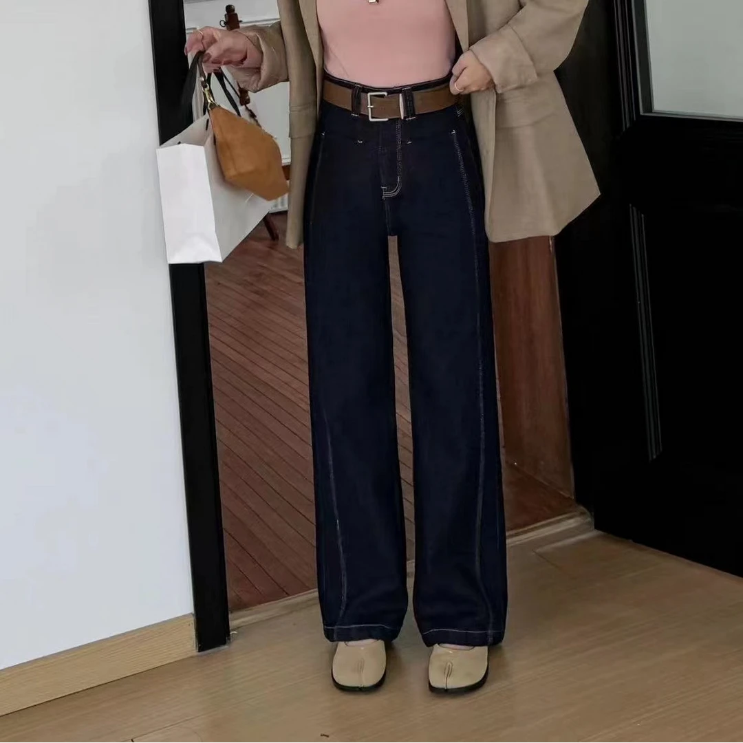 (小纪服饰专属)--新款直筒阔腿裤显瘦百搭微弹牛仔裤