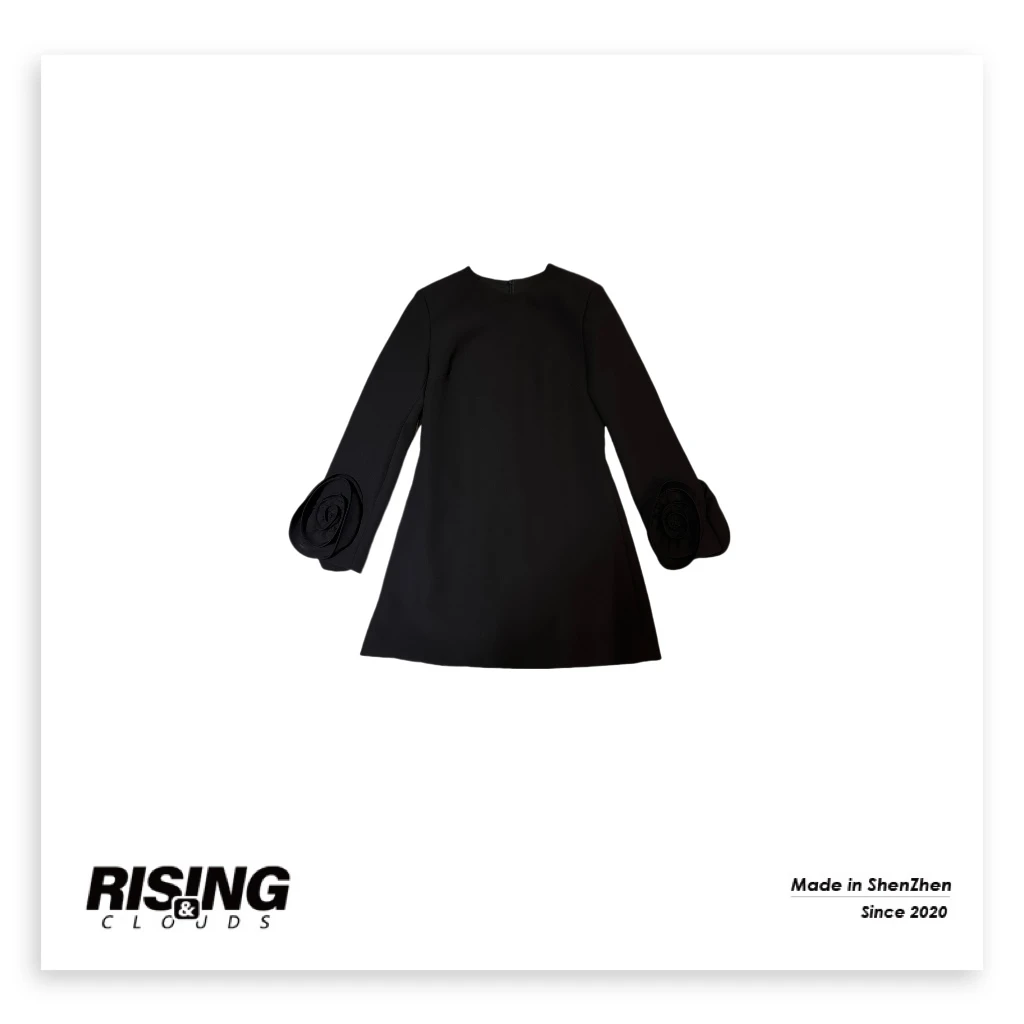 RISING&CLOUDS【黑玫瑰】深圳南油秋冬“显瘦花朵袖连衣裙”100398