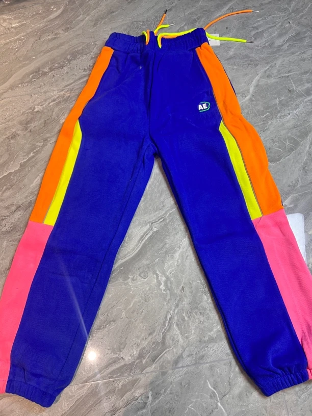 佰搭靓点冬季加绒保暖女士中腰束脚休闲撞色休闲卫裤