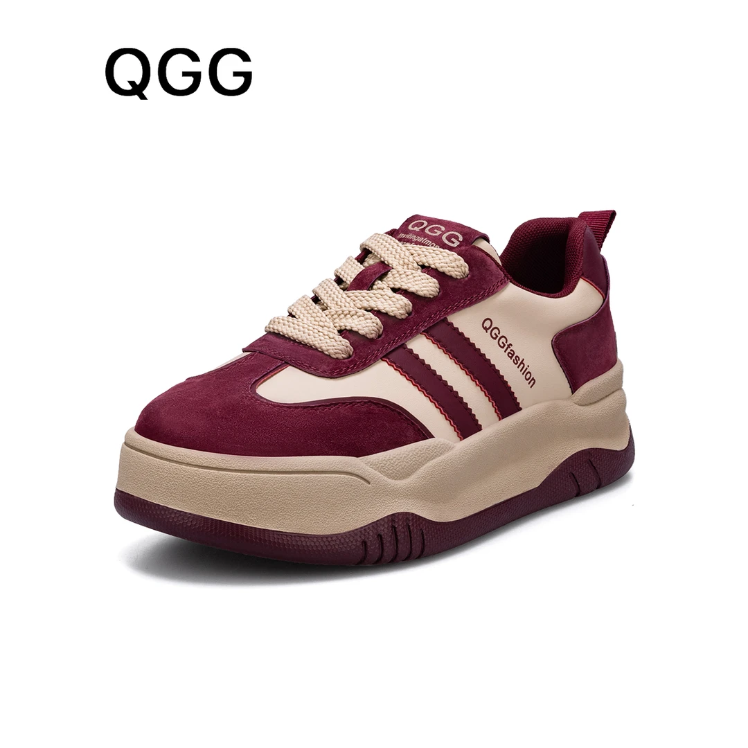QGG休闲板鞋2024秋冬新款百搭复古阿甘鞋厚底休闲系带潮鞋Q88012