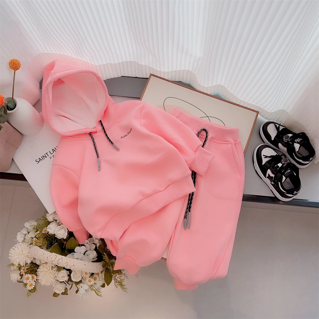 2023春秋儿童字母刺绣连帽卫衣套装X-256082女童休闲卫衣卫裤