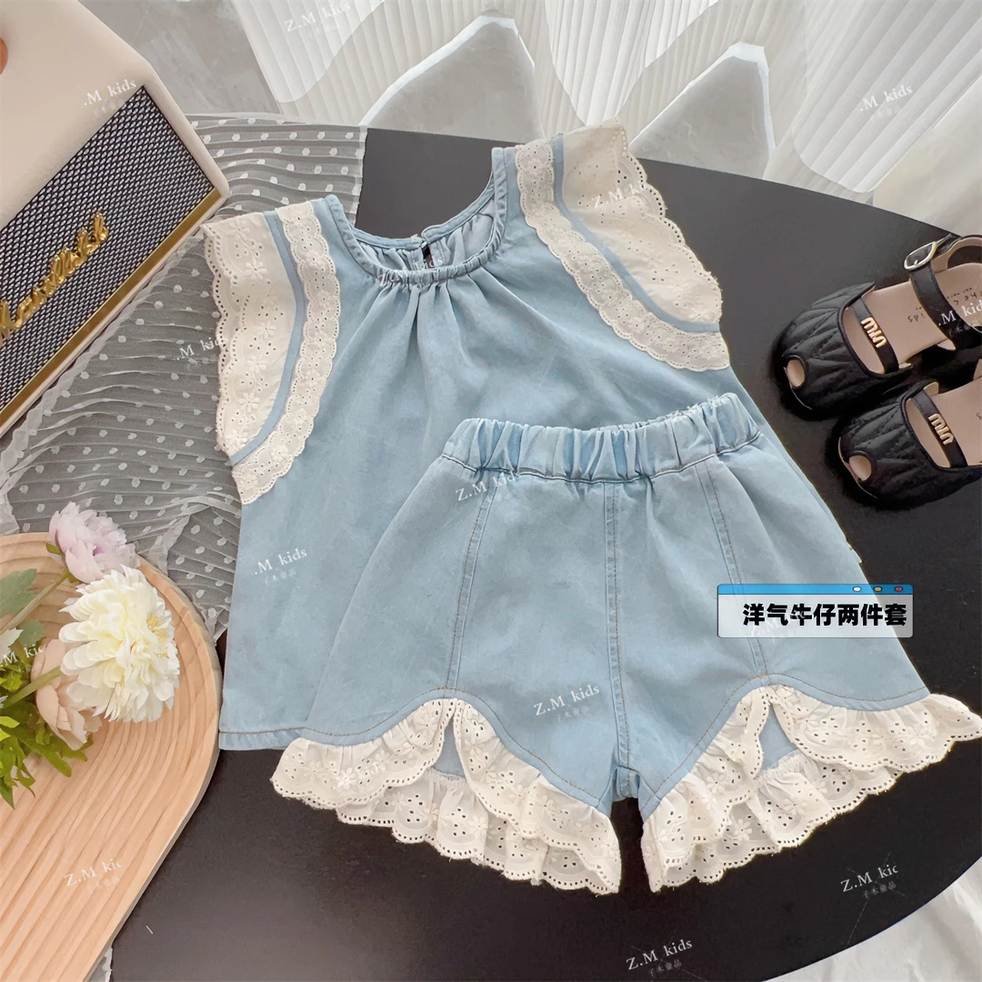 蕾丝牛仔套装 儿童夏季两件套女童G-126295