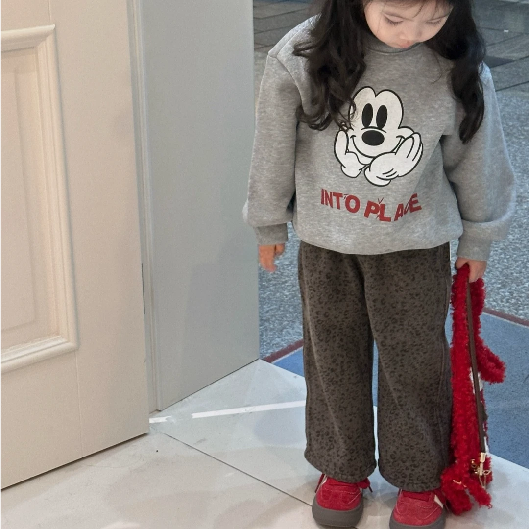 【招牌裤王】女童休闲裤2024冬季洋气百搭加绒豹纹直筒长裤N-657212