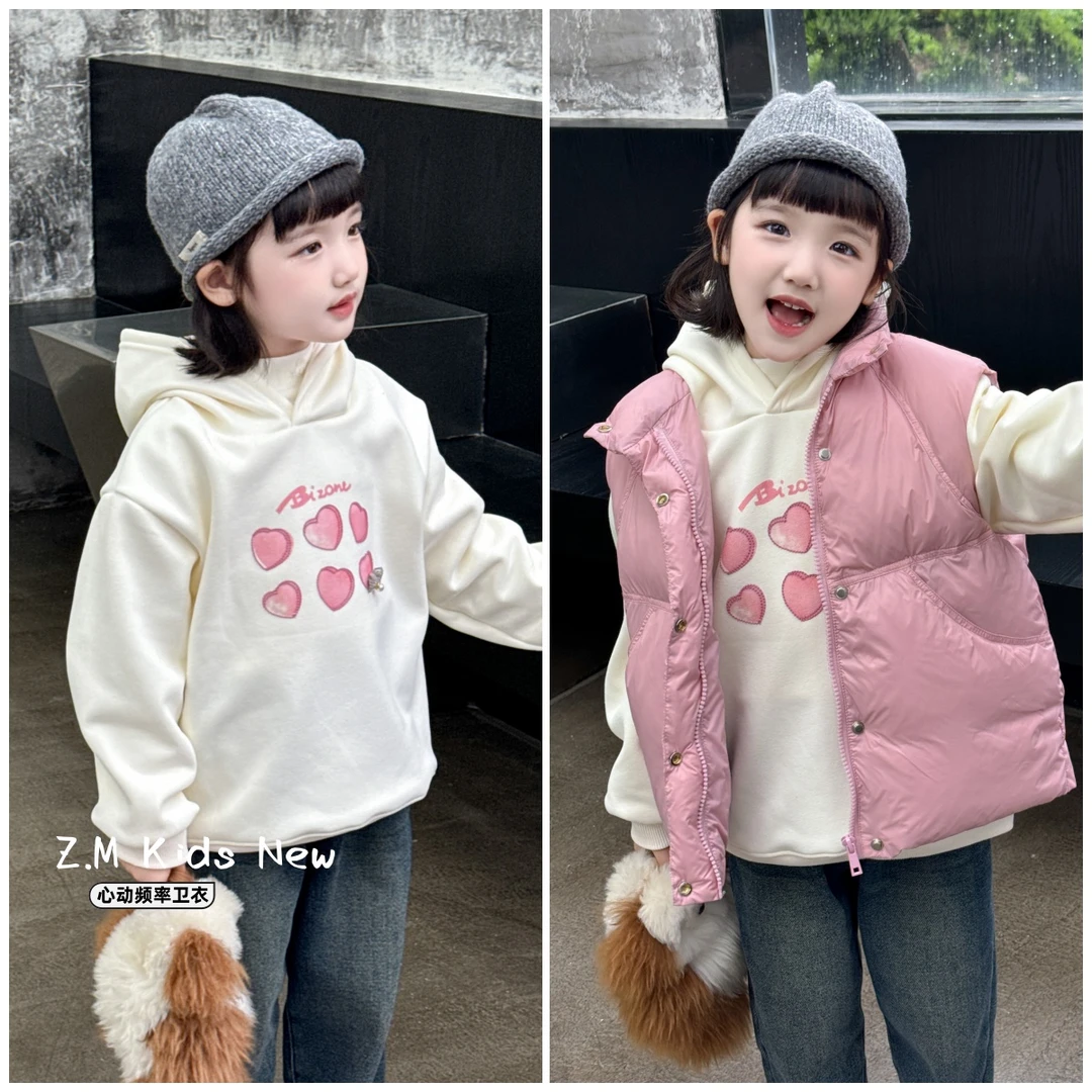 【心动频率】女童休闲卫衣秋冬新款刺绣B-586182爱心一体绒卫衣