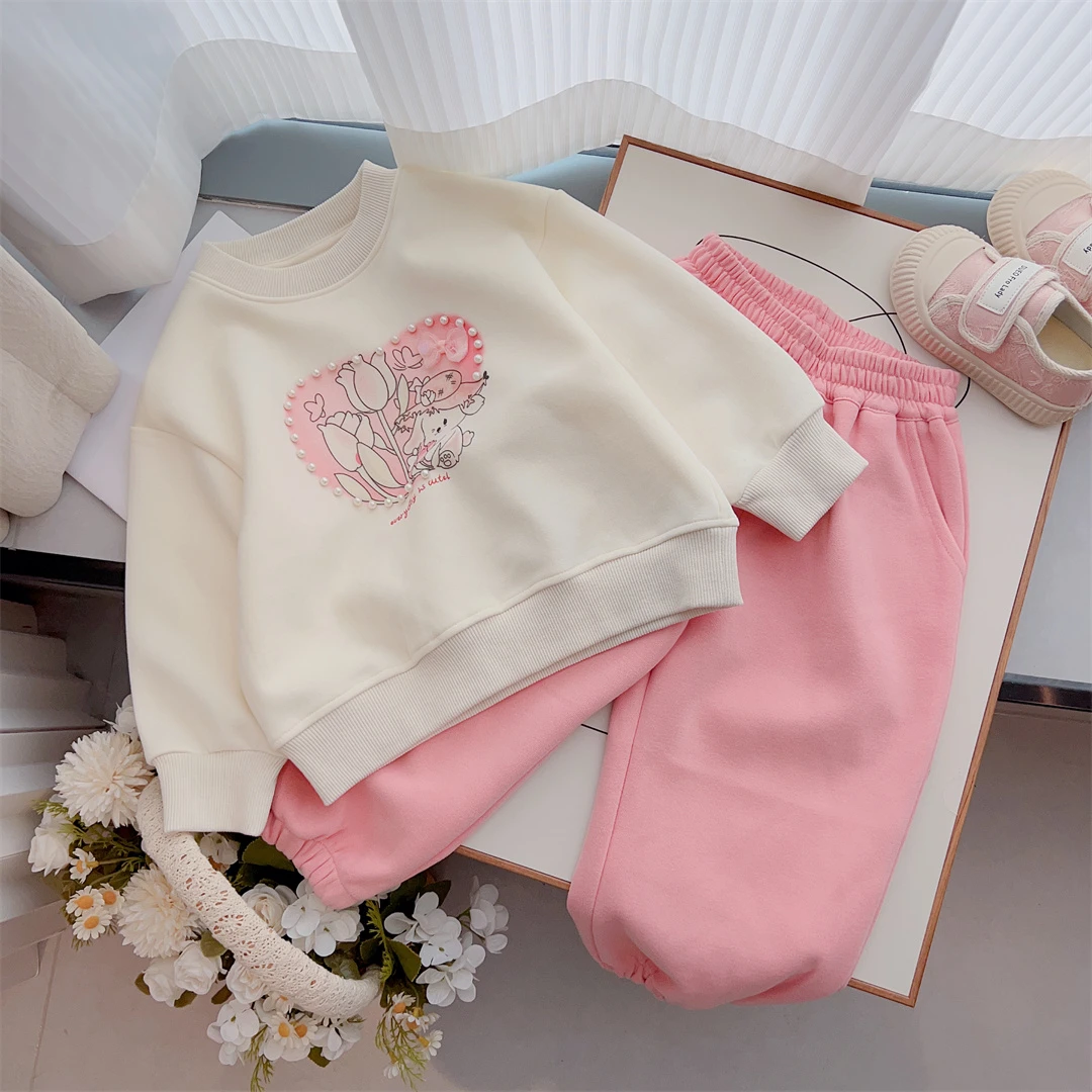 2023春秋儿童珍珠爱心狗狗套装N-23302女童洋气卫衣卫裤两件套