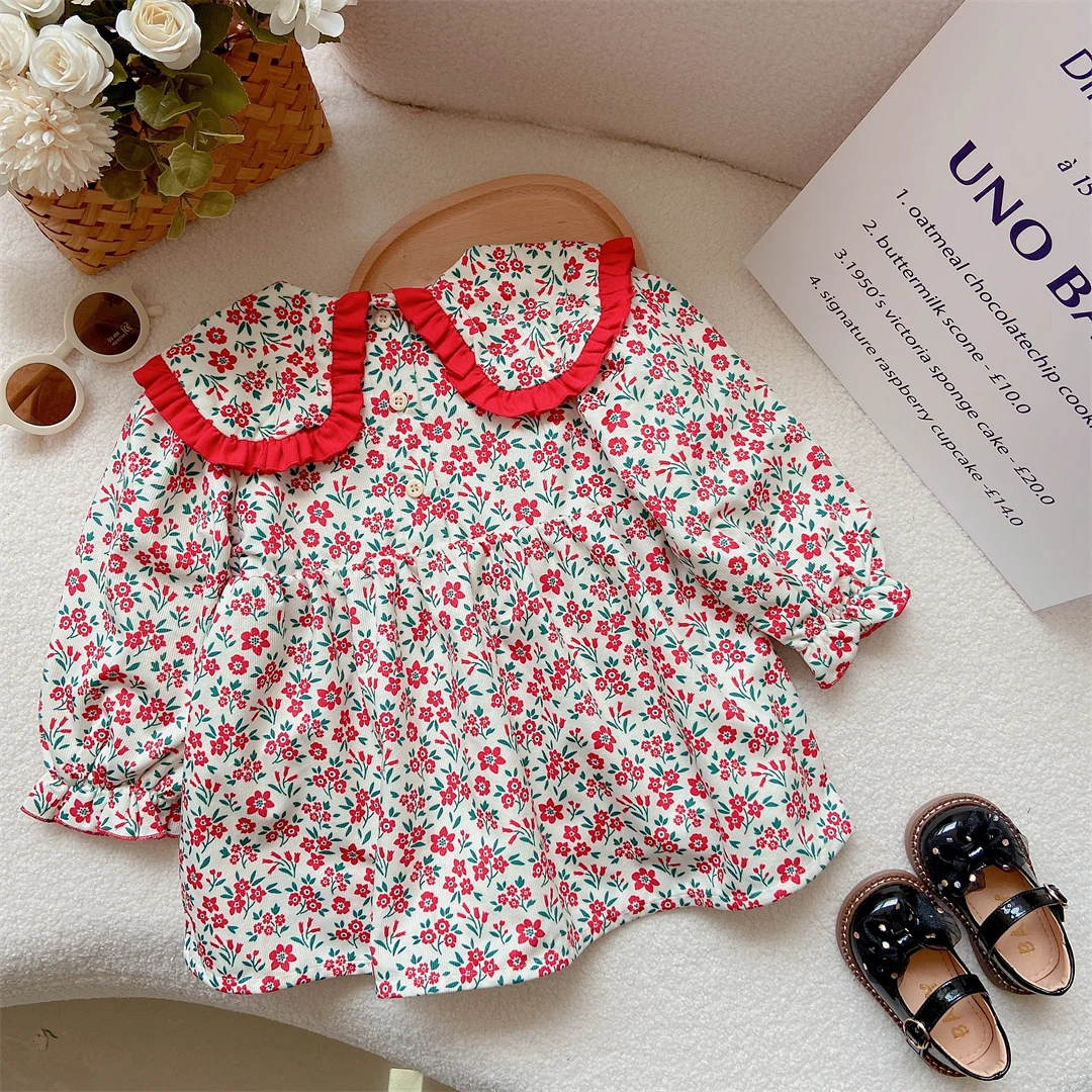 2023新款女童碎花翻领连衣裙 B-586029