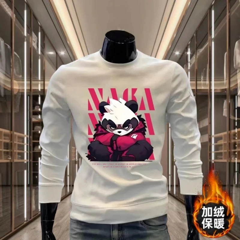 秋冬款圆领华棉潮牌个性打底衫无帽衣男ins休闲加绒印花男卫衣
