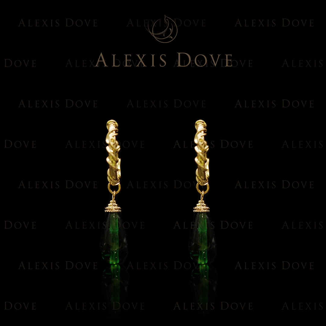 合金耳饰 欧美复古气质文艺绿莹水滴耳钉Y