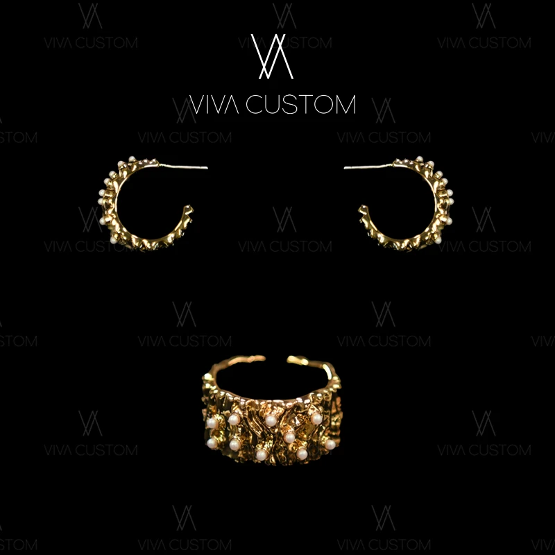 铜合金仿珍珠耳饰 （精工系列）欧美夸张金属弧形套装