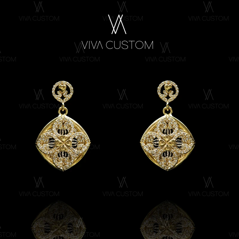 铜合金合成锆石耳饰 （精工系列）时尚气质小香风素款四叶草耳钉