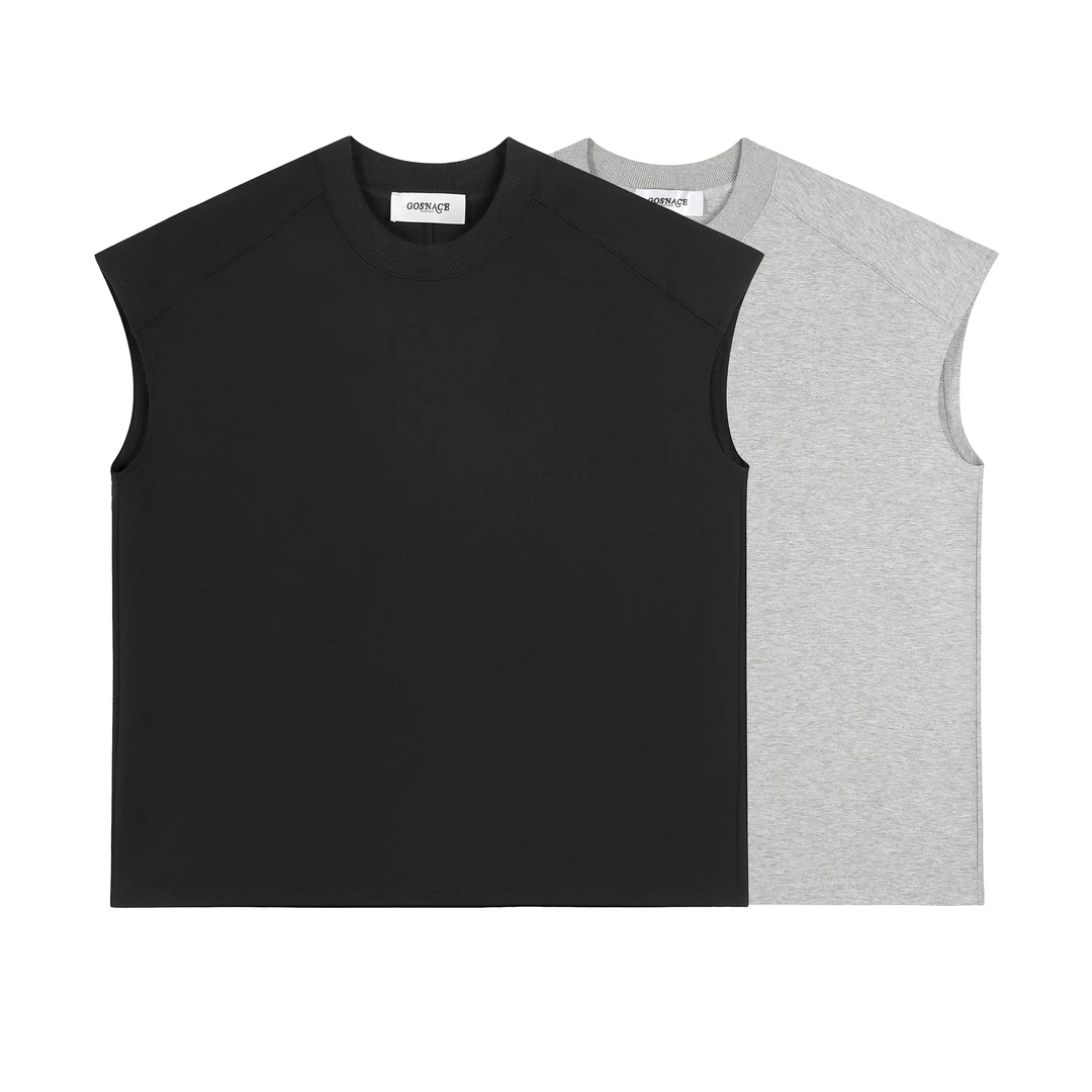 GOSNACE/GOS 美式圆领套头休闲纯色重磅高密罗文300G无袖坎肩背心