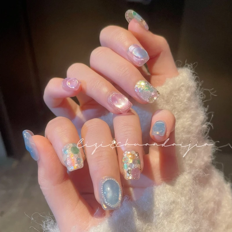 【果缤纷】纯手工穿戴式工具包贴片中长梯形果冻胶甲片穿戴美中长款