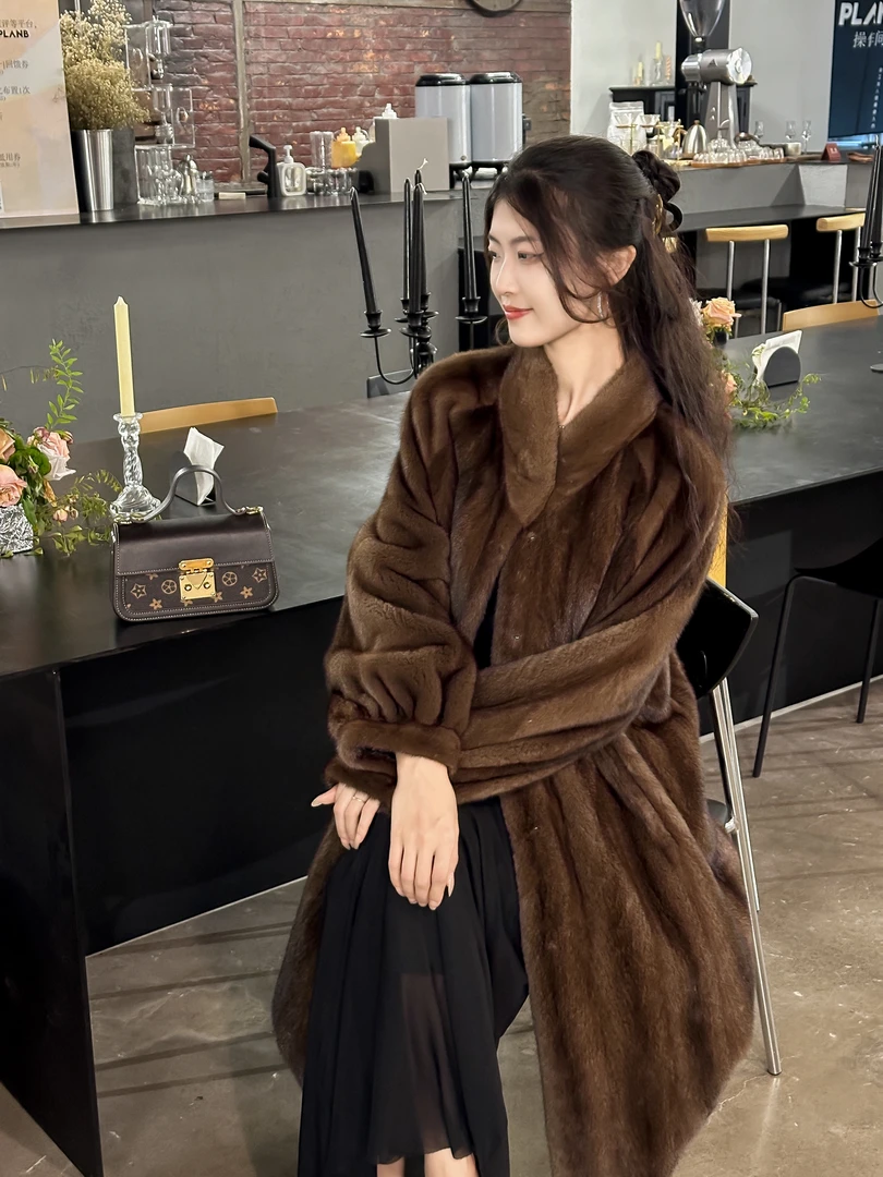 丹麦进口整貂全抽水貂外套女整貂立领长款冬季