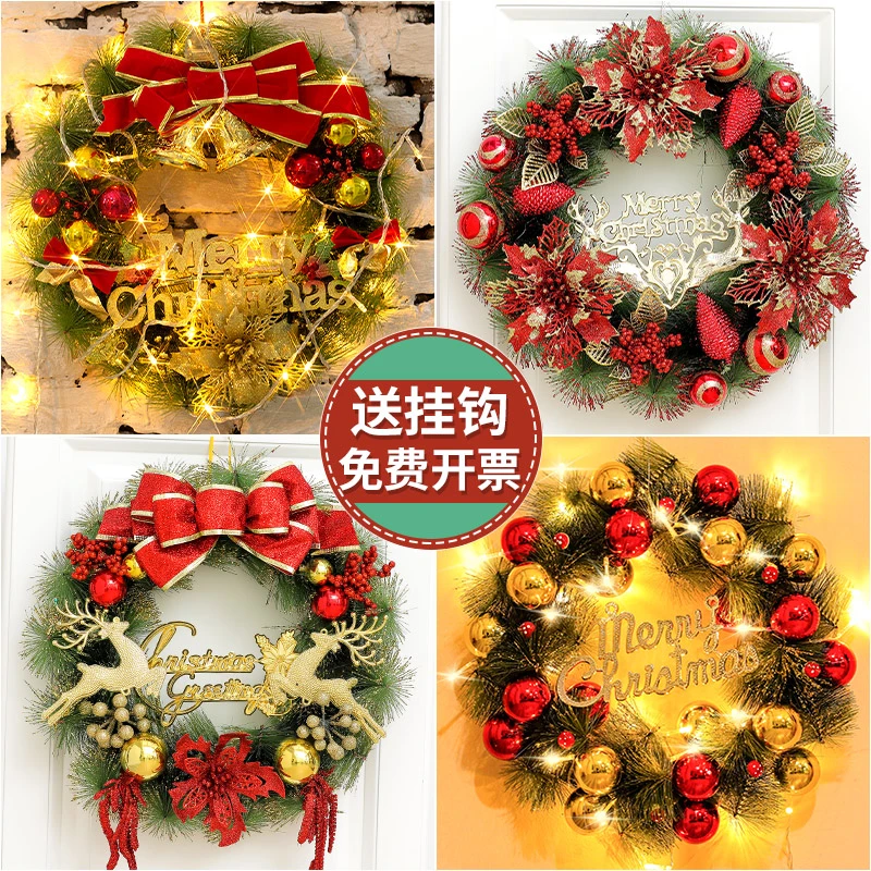 圣诞花环门饰门挂花圈圣诞树圈配件挂饰场景道具布置商场橱窗装饰