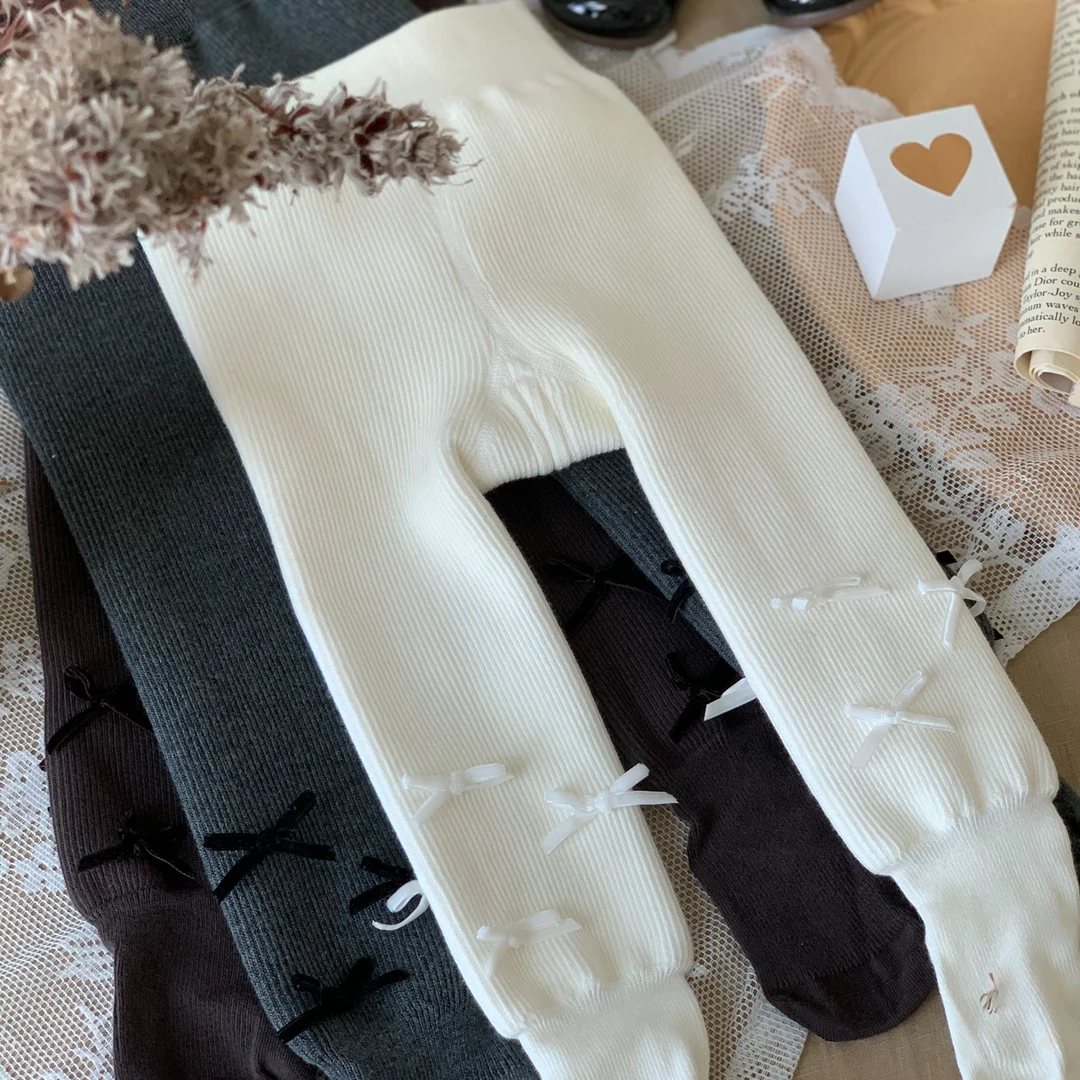 【星美乐】2024秋冬宝宝加绒加厚连裤袜细条多蝴蝶结DX096