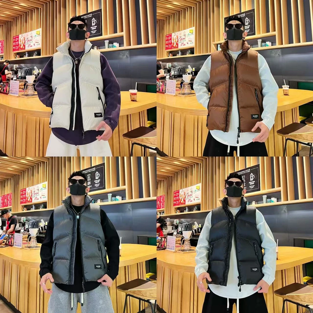 小众简约撞色拉链条秋冬季厚款保暖立领防风情侣同款时尚棉马甲