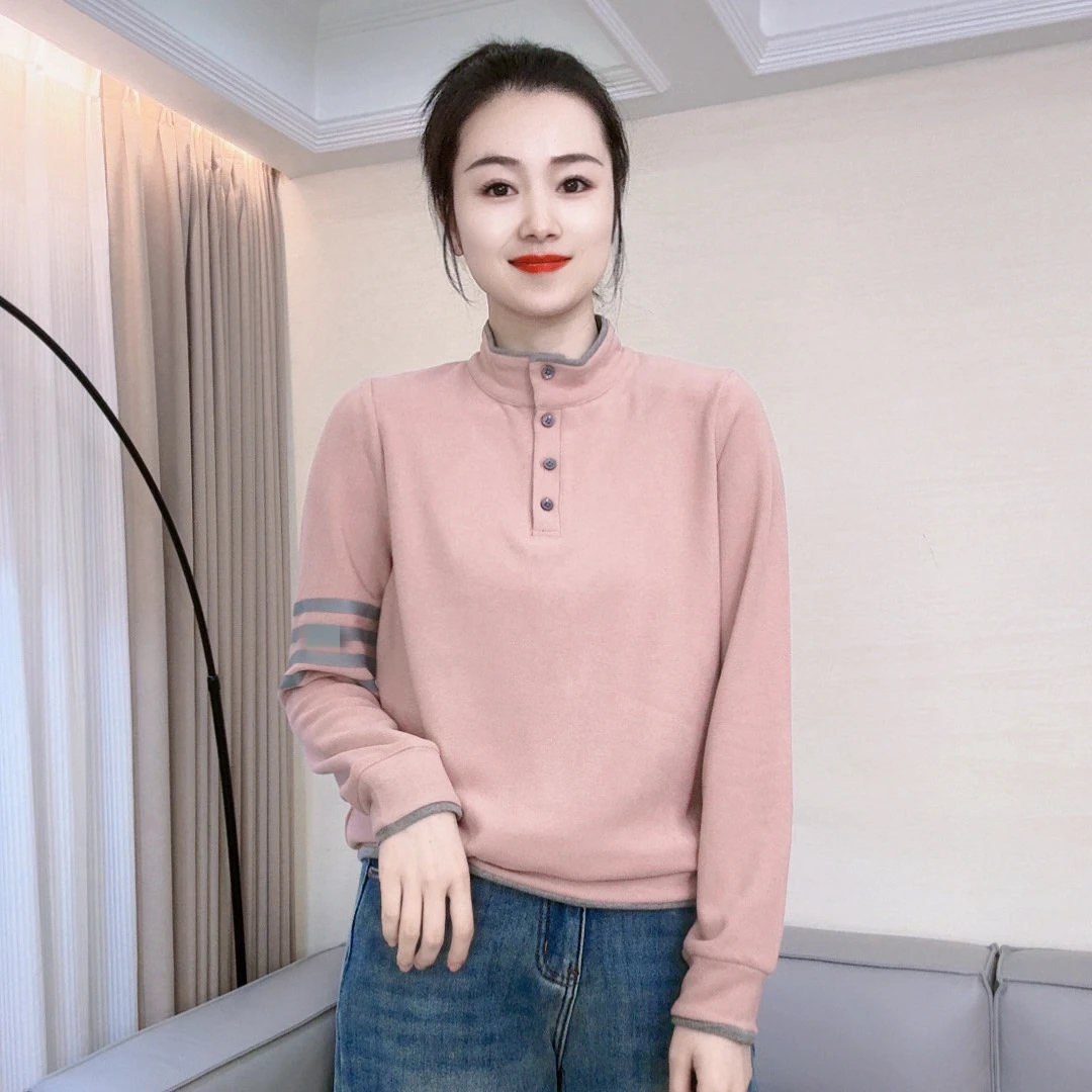 冬季新款纽扣立领卫衣印花款